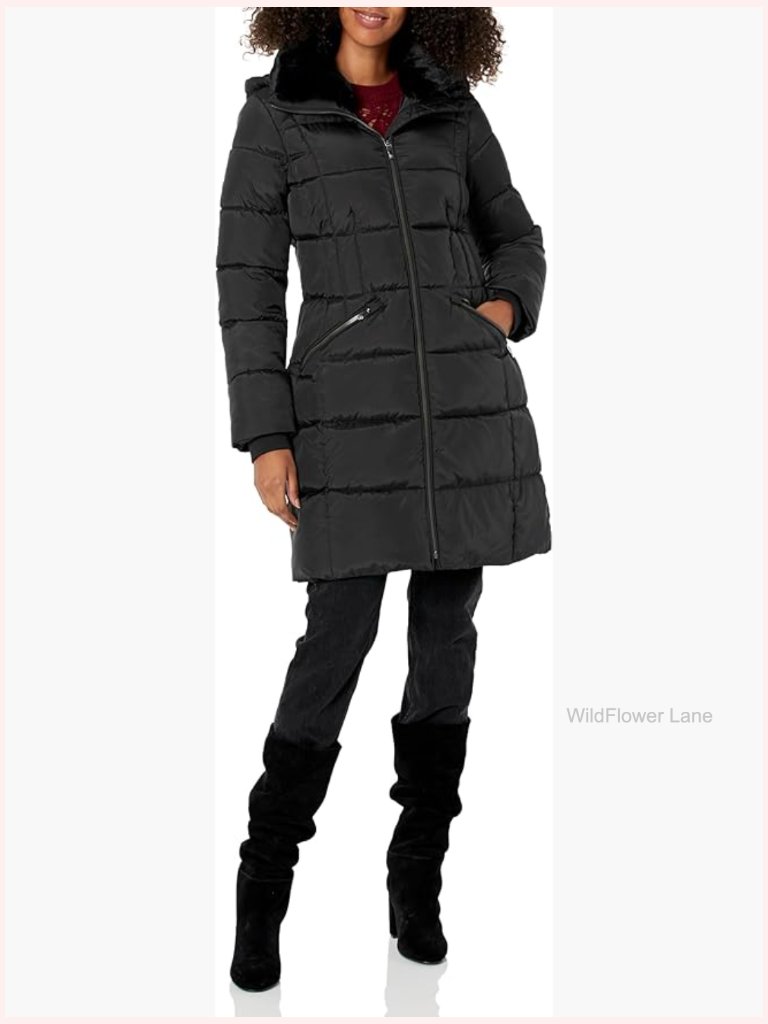 3/4 Puffer Coat With Removable Faux Fur Collar